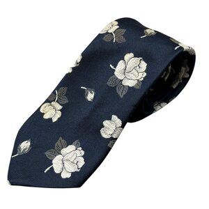 Vintage Hardy Aimes Floral Pattern Tie Navy Blue 3.5"